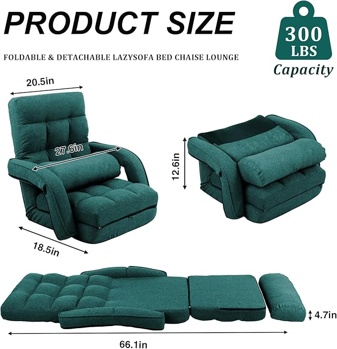 Adjustable Floor Chair for Adults with Back Suppor,5-Position Folding Lazy Sofa with Pillow, Gaming & Meditation Chair with Breathable Fabric - for Living Room, Bedroom, Office,Balcony (Green)