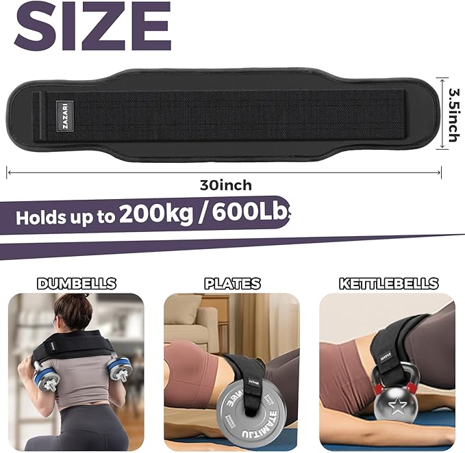 Heavy Duty Hip Thrust Belt with Comfortable Non-Slip Padding for Hip Protection – Effective Glute Builder & Booty Belt for Dumbbells, Kettlebells, Plates – Suited for Home, Gym, On-the-Go Workouts