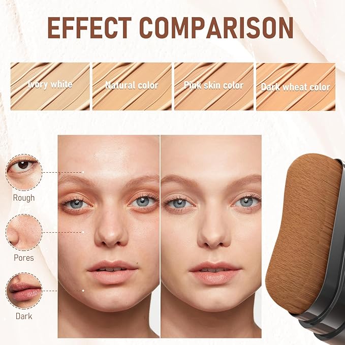 Korean Hydrating Lightweight Foundation Stick with Brush, Multi-Use Foundation Makeup, Waterproof, Full Coverage, Pink Velvet, All Skin Types