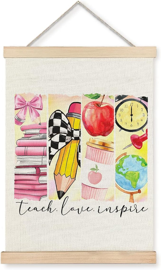 JINYO Teacher Wall Decor, Teach Love Inspire Classroom Wall Art Poster, Back to School Teacher Appreciation Gifts Canvas Prints Wall Decor for Classroom Office, 12x16 Inches