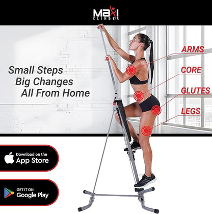 MaxiClimber 2.0 Vertical Climber ERS (Elastic Resistance System) - Easy to Assemble, Folding Exercise Machine Combines Cardio & Strength Training for a Low Impact, Full Body Workout - Free Fitness App