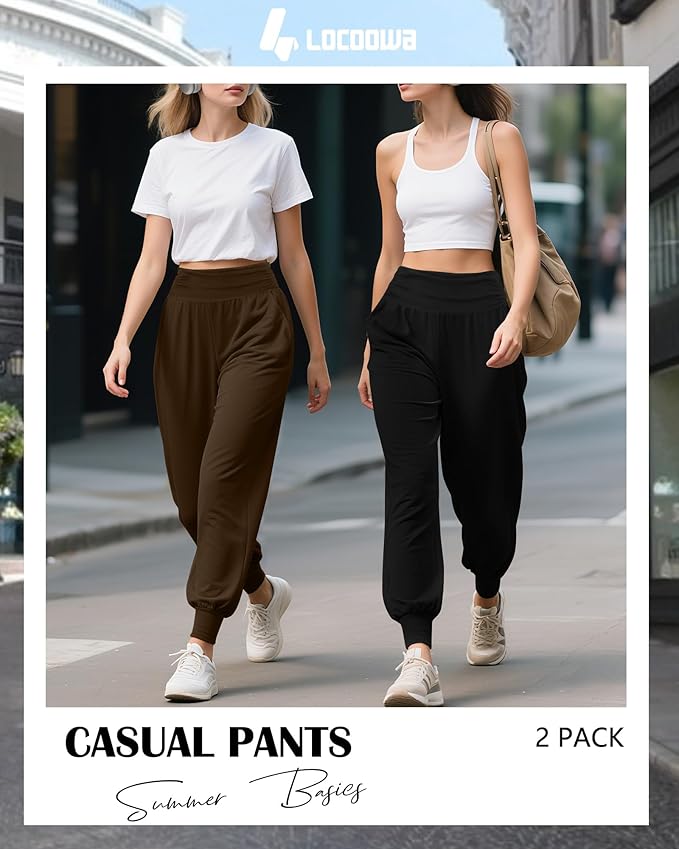 2 Pack Women's Yoga Joggers, Cozy Sweatpants with Pockets Casual Loose Comfy High Waisted Lounge Pants