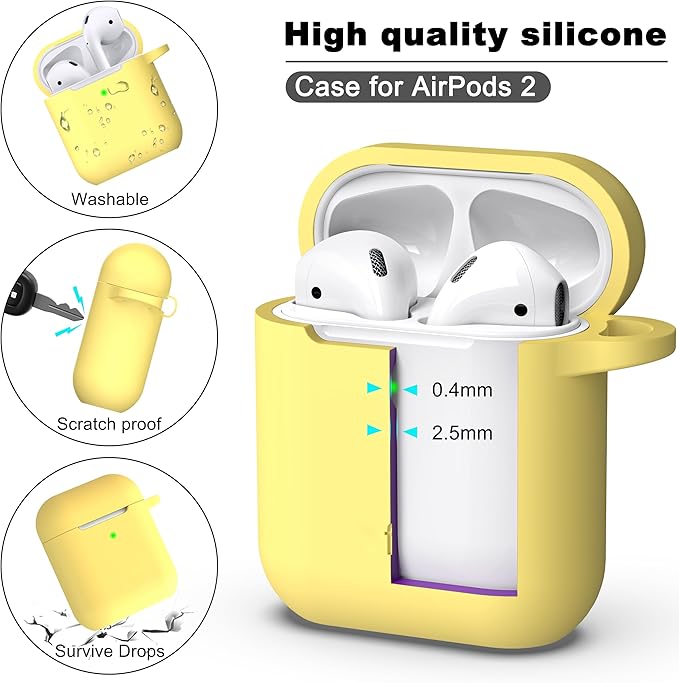R-fun Compatible with AirPods Case Cover, Soft Silicone Protective Cover with Keychain for Women Men Compatible with Apple AirPods 2nd 1st Generation Charging Case, Front LED Visible,Yellow