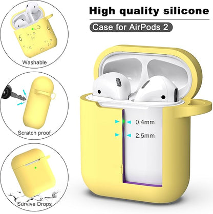 R-fun Compatible with AirPods Case Cover, Soft Silicone Protective Cover with Keychain for Women Men Compatible with Apple AirPods 2nd 1st Generation Charging Case, Front LED Visible,Yellow
