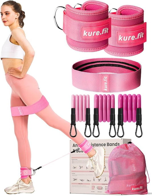 Ankle Resistance Bands with Cuffs | Pink Booty Band | Ankle Band Set for Working Out | Leg Resistance Bands with Ankle Straps | Kickback Training Equipment for Women Hip & Glutes | Home & Gym