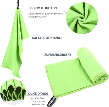 Microfiber Travel Towel, Soft Lightweight Quick Dry Towel, Super Absorbent Compact Travel & Sports & Beach Towels for Camping, Backpack, Gym, Swimming, Yoga, Hiking (M:20"×40" -Green)