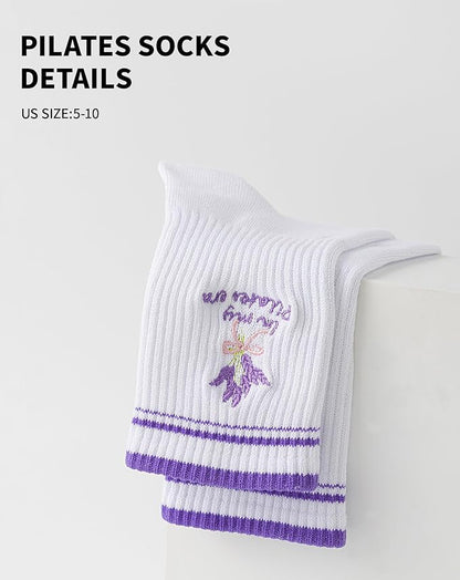 Yawlsow Pilates Grip Socks for Women Yoga Grippy Socks Cute Barre Non Skid Athletic Crew Sticky Sock Workout Hospital