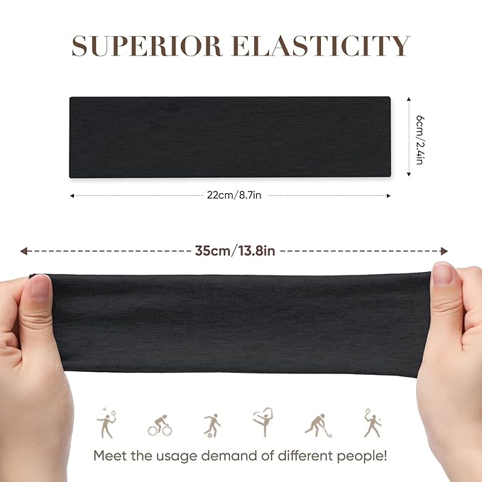 9 Pack Headbands for Women Non Slip - Elastic Cotton Fabric - Sweat Absorption - Soft Cloth Hair Bands for Women's Hair, Stretchy Sports Headbands for Workout Yoga Gym - G