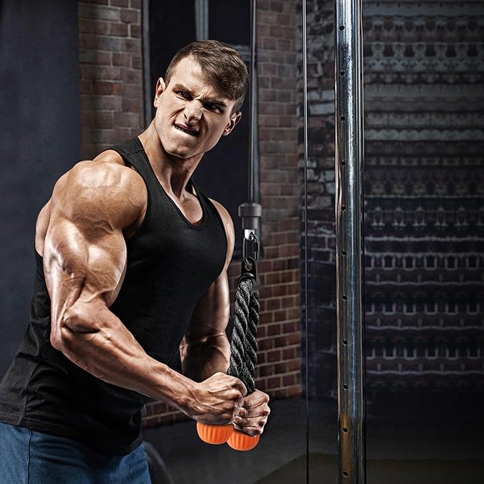 SELEWARE Triceps Rope with Non-Slip Soft Rubber Ends Home Gym Cable Attachment Workout Accessories 28 & 36 inches Long LAT Pulldown Attachment Black and Orange