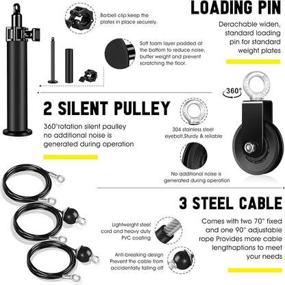 RENRANRING Fitness LAT and Lift Pulley System Gym - Upgraded LAT Pull Down Cable Machine Attachments, Loading Pin, Handle and Tricep Rope, for Biceps Curl, Forearm, Triceps Exercise Gym Equipment