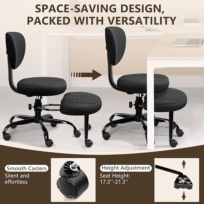 Ergonomic Cross Legged Office Chair with Wheels - Adjustable Height for Meditation, ADHD Desk & Yoga - Wide Criss Cross Design with Lumbar Support, Kneeling Chair - Black