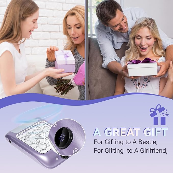 Rechargeable Nail Dust Collector with LED Display - Adjustable Speed, Professional Powerful Suction Vacuum Fan Dust Cleaner with Reusable Filter for Acrylic Nails Polishing Manicure Salon Home Purple