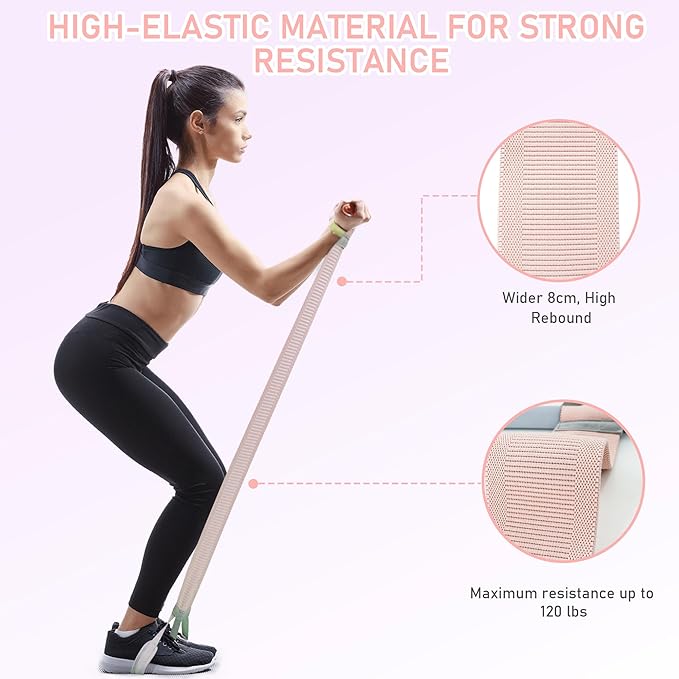 Fabric Resistance Band with Handles, 120LB Fitness Resistance Bands for Women, Beginner-Friendly Yoga Training Equipment, Full-Body Exercise Band for Chest, Glutes, Legs & Core Muscles