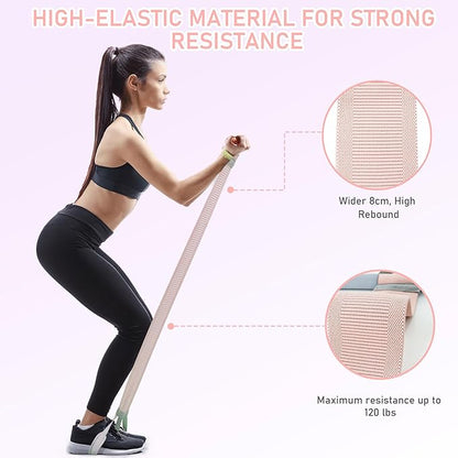 Fabric Resistance Band with Handles, 120LB Fitness Resistance Bands for Women, Beginner-Friendly Yoga Training Equipment, Full-Body Exercise Band for Chest, Glutes, Legs & Core Muscles