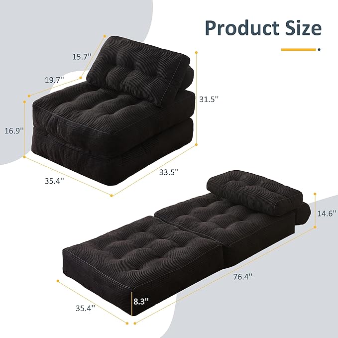 35.4x33.5 Inch Floor Pillow, Large Round Floor Cushion with Removable Washable Cover - Ultra Soft Plush Filling for Adults, Kids, Lounge, Bedroom, Reading Nook, Meditation, Corduroy, Black