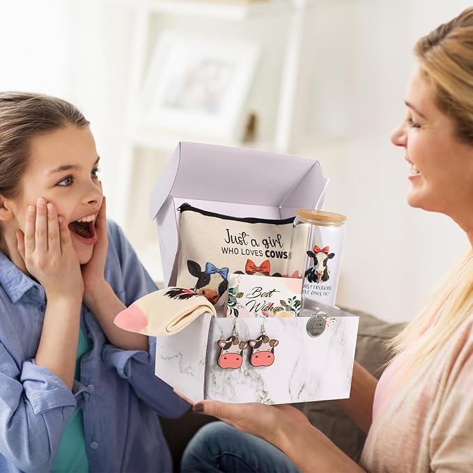 SAIWEILAI ONLINE 6 Pieces Cow Gifts Set for Women Cow Lovers Gifts Just a Girl Who Loves Cows Gift for Her Daughter Friend Sister Cows Lovers