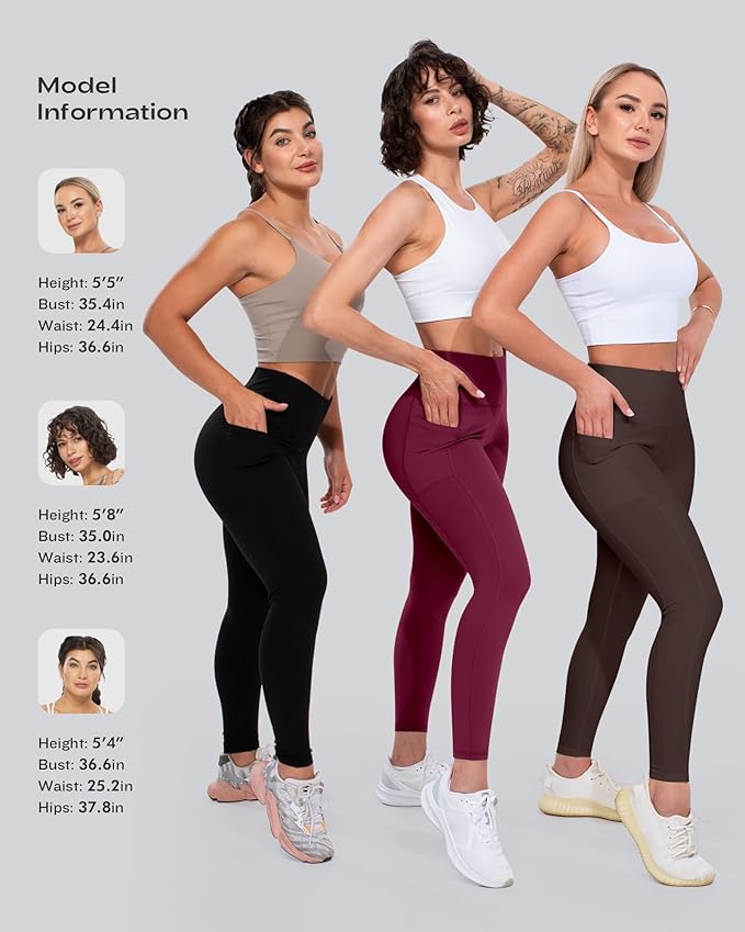 CHRLEISURE Leggings with Pockets for Women, High Waisted Tummy Control Workout Yoga Pants