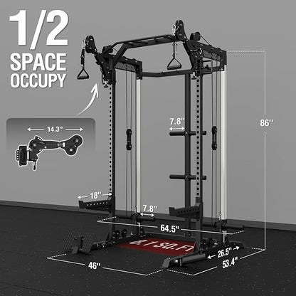Mikolo Power Cage, 2000LB Power Rack with Independent Dual Pulley System, Multi-Function Home Gym Workout Machine for Cable Crossover