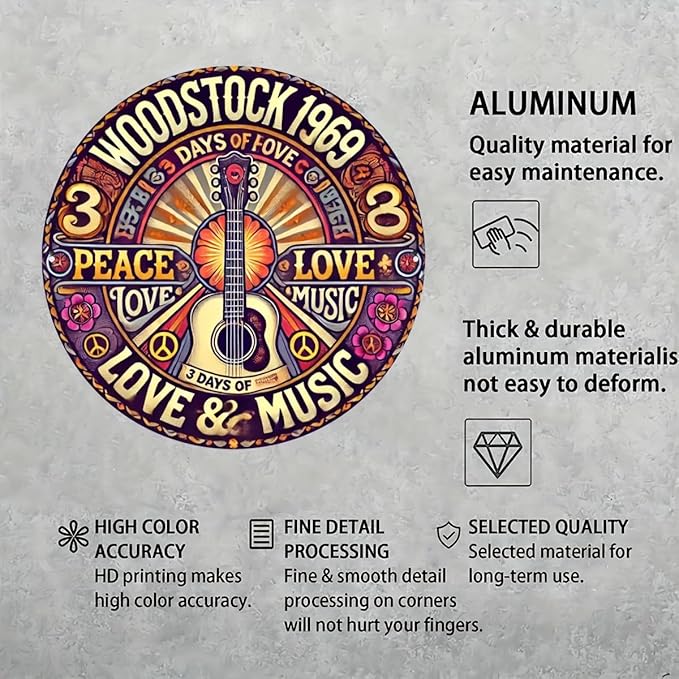 1pc Retro style flat aluminum circular decorative plaques, Woodstock, rustic multi-purpose home decoration signs, wall and window hanging, restaurants, garden decorations, wall hanging