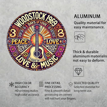 1pc Retro style flat aluminum circular decorative plaques, Woodstock, rustic multi-purpose home decoration signs, wall and window hanging, restaurants, garden decorations, wall hanging