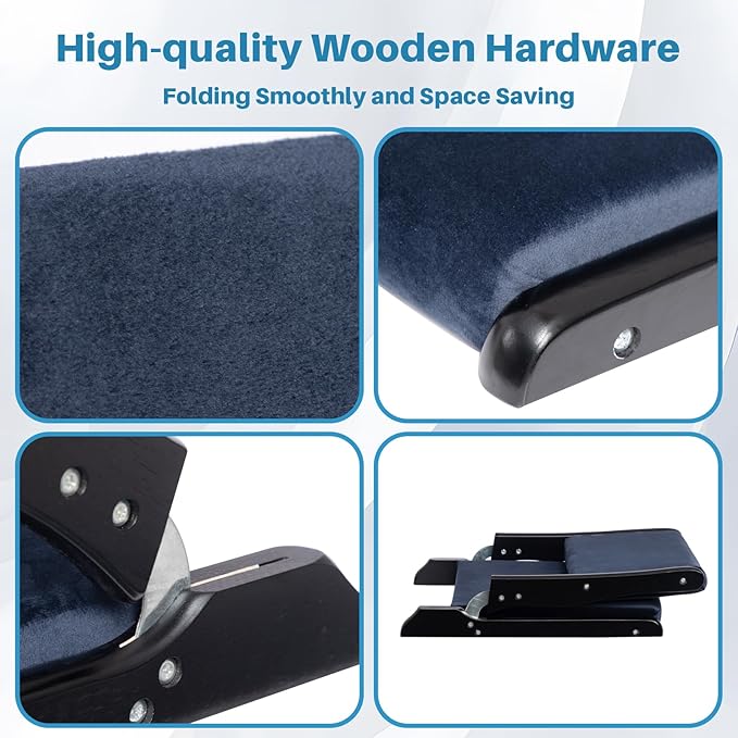 HollyHOME Foldable Tatami Chair, Upholstered Japanese Style Floor Chair, Wood Legless Back Rest Chair with Cushion, Accent Meditation Floor Seat for Bay Window, Living Room, Bedroom, Dark Blue