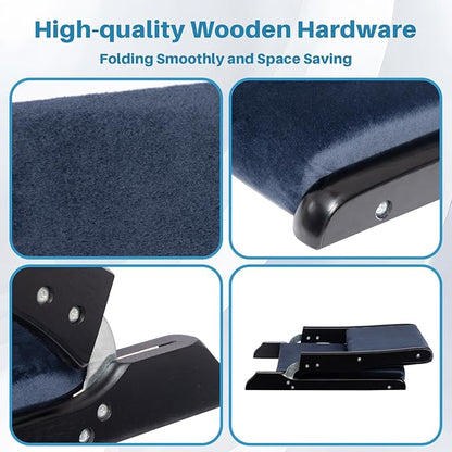 HollyHOME Foldable Tatami Chair, Upholstered Japanese Style Floor Chair, Wood Legless Back Rest Chair with Cushion, Accent Meditation Floor Seat for Bay Window, Living Room, Bedroom, Dark Blue