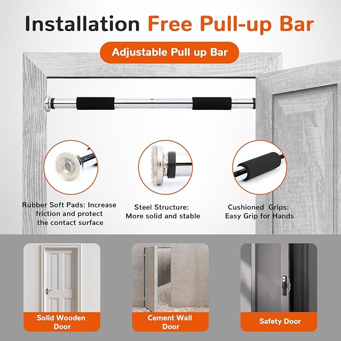 Pull Up Bar for Doorway 23.6in Adjustable Door Mounted Heavy Duty Steel Body Workout Chin Up for Home Exercise Fitness(Black)