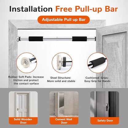 Pull Up Bar for Doorway 23.6in Adjustable Door Mounted Heavy Duty Steel Body Workout Chin Up for Home Exercise Fitness(Black)