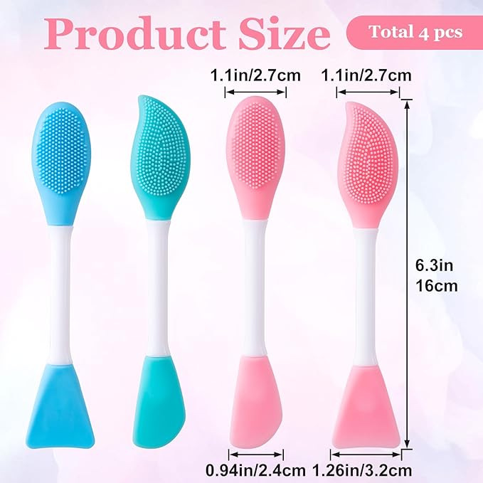 4pcs Silicone Facial Cleansing Brush, 2 in 1 Double-Sided Facial Scrubber Pore Cleansing Brush, Reusable Face Mask Applicator Tool Skincare Accessories for Makeup, Blackheads Removal