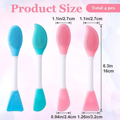 4pcs Silicone Facial Cleansing Brush, 2 in 1 Double-Sided Facial Scrubber Pore Cleansing Brush, Reusable Face Mask Applicator Tool Skincare Accessories for Makeup, Blackheads Removal