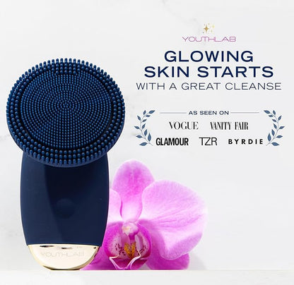 SoniGlow Silicone Facial Cleansing Brush – Electric Vibrating Skincare Scrubber Tool for Deep Pore Cleansing, Gentle Massage, Makeup Removal, Waterproof and Rechargeable (Navy)