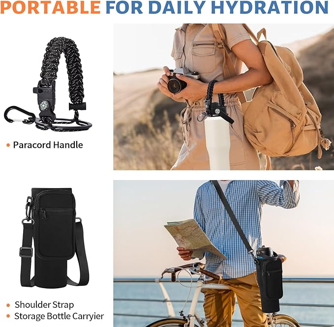 40 32 oz Water Bottle Insulated - with Straw & Auto Chug Lid, Paracord Handle, Metal Water Bottle Carrier Bag, Keep Cold and Hot Travel Coffee Cup Fit for any Car Cup Holder