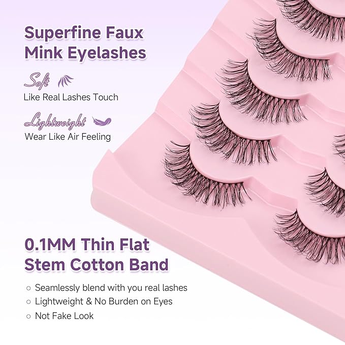 Natural Lashes False Eyelashes Wispy Eye Lashes 13mm Short Eyelashes with Thin Memory Band Volume Wispy Lashes Soft Strip Lashes Pack C Curl Natural Eyelashes Fake Lashes 7 Pair EVENTILL
