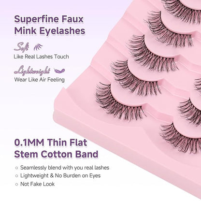 Natural Lashes False Eyelashes Wispy Eye Lashes 13mm Short Eyelashes with Thin Memory Band Volume Wispy Lashes Soft Strip Lashes Pack C Curl Natural Eyelashes Fake Lashes 7 Pair EVENTILL