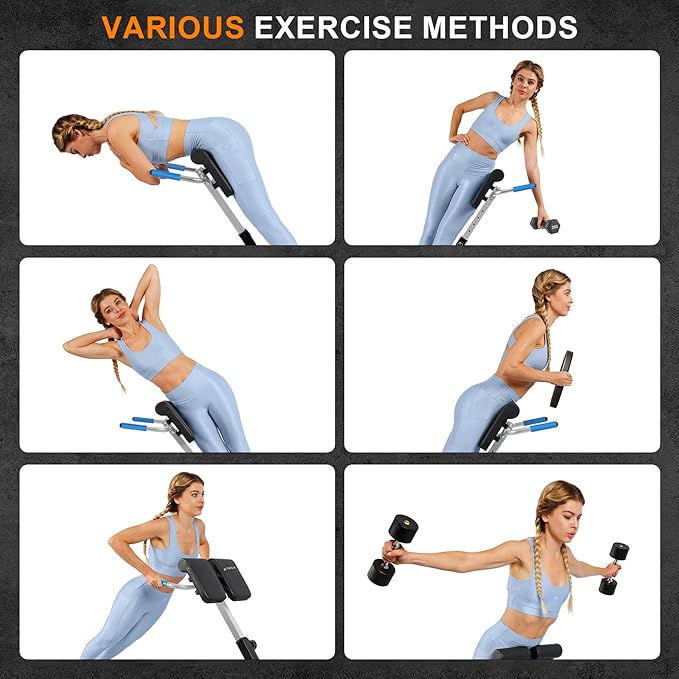Roman Chair,Foldable Back Extension Machine,Adjustable Ab Back Extension Machine,Core Strength Trainer,Back Exercise Machine for Glute,Ab Workouts,Full All-in-One Body Workout&Home Gym Fitness