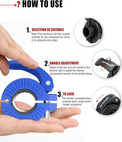 Pro Barbell Clips 1 inch Barbell Clamps 0.9-1.18inch Quick Release Weight Clips for Bars Multi-Size Adjustable Olympic Barbell Clamps