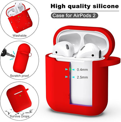R-fun Compatible with AirPods Case Cover, Soft Silicone Protective Cover with Keychain for Women Men Compatible with Apple AirPods 2nd 1st Generation Charging Case, Front LED Visible,Red