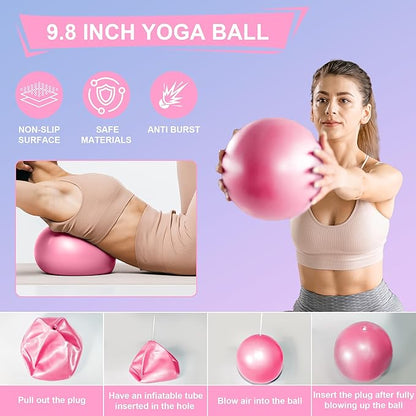 Home Pilates Essentials Kit for Women: 18Pcs Pilates Workout Equipment Set with Pilates Ring, Yoga Ball, Resistance Band, Pilates Fitness Set for Legs Arms, Gym Back Bag, Anti Slip Socks