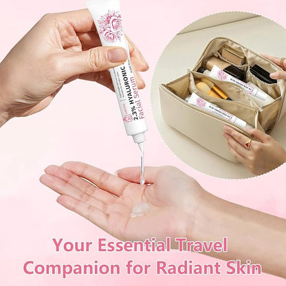 Travel Skincare 2.3% Hyaluronic Acid Serum for Face with 5% Rosa Rugosa Flower Water Deep Moisturizing Anti-Wrinkle (3Pack-Each 0.507 fl.oz | 15ml)