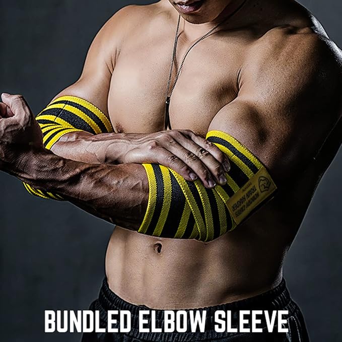 TAVIEW Elbow Wraps for Weightlifting (1 Pair), 47" Elastic Elbow Support & Compression Powerlifting, Fitness, Cross Training & Gym Workout - Elbow Straps for Weight Lifting