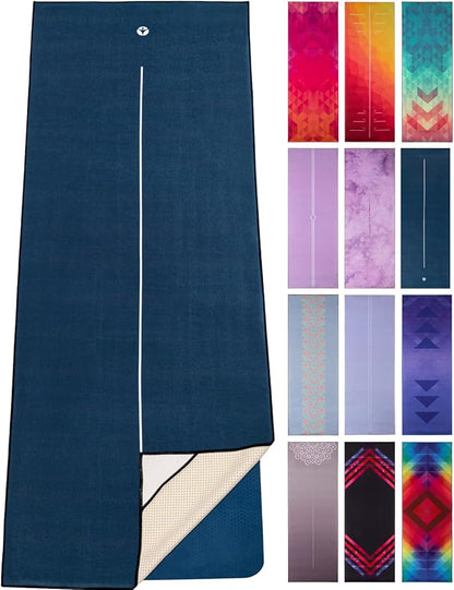 Yoga Drip Yoga Towel - Non Slip Hot Yoga Mat Towel With Corner Pockets, No-Skid Grip, and Built-in Alignment Lines | Soft, Moisture Wicking, and Sweat Absorbent | No Bunching, Stays in Place 72" x 25"