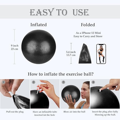 Soft Pilates Ball 9 Inch, Ideal Small Exercise Ball Between Knee Squeeze for Physical Therapy Yoga Core Medicine Abs Pt Bouncy, Mini Rubber Fitball Barre Workout Equipment for Women Men Kid Toddler
