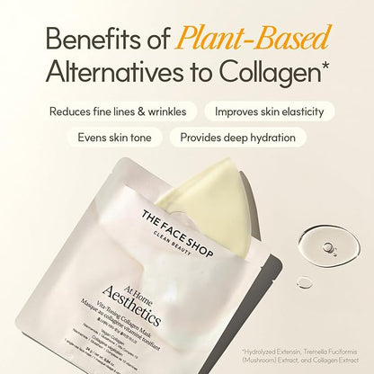 THE FACE SHOP Vita-Toning Vegan Collagen Face Mask, Korean Glass Skin Essential, Hydrogel Mask for Moisturizing & Skin Elasticity, Improves Uneven Tone, 4EA