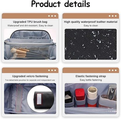 BOYATU Travel Makeup Bag Organizer Cosmetic Bag: 3 Pcs Set Make up Bags for Women with Handle - Waterproof Vegan Leather Toiletry Bags Travel Essentials Pouch with Compartments (G-02-Black)
