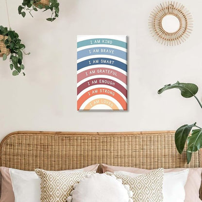 I am Kind Brave Loved Enough Motivational Canvas Wall Art Print Rainbow Quote Inspirational Art Poster Trendy Office Affirmation Wall Decor Minimalist Picture Painting Home Decor 24x36inch Unframed