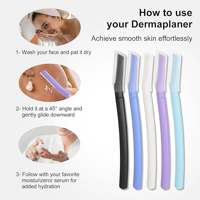 Precision Dermaplane Razor, Face Razors for Women and Men, Eyebrow Razor, Dermaplaning Tool, Peach Fuzz Remover, Skin-friendly Microblades with Protective Cap, 10 Count (Wisteriar)