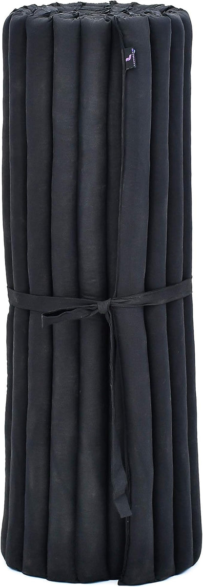 Leewadee - Kapok Roll Mat – Handcrafted Folding Sleep & Relaxation Mattress from Thailand, Ideal as Guest Bed, Camping Mat, Yoga Mat or Traditional Futon, 75 x 39 inches, Black