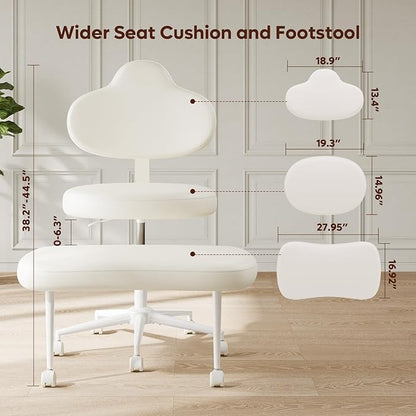 Cross Legged Office Chair with Wheels, Meditation Chair, ADHD Chair for Adults, Wider Height Adjustable Backrest and Seat, Yoga Office Chair, PU Leather, Beige