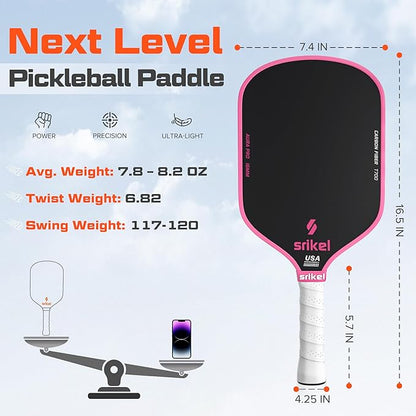 Pickleball Paddles, Raw T700 Carbon Fiber Pickleball Paddle, 16mm Power Polymer Core, Professional Rackets for Great Spin, Control & Precision Shots, USAPA Approved
