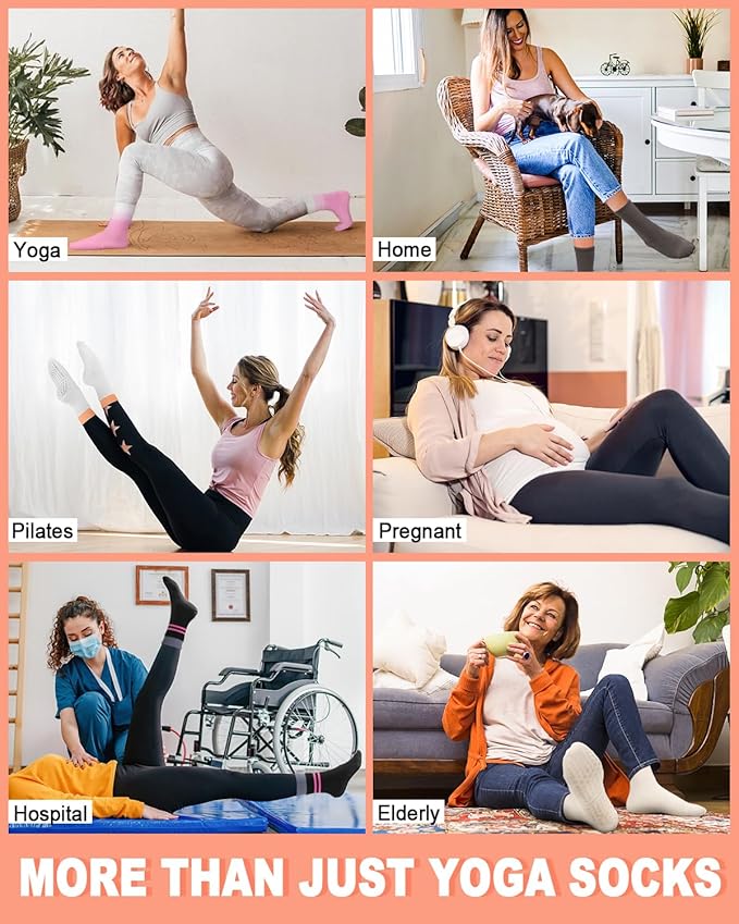 3/6 Pairs Grip Pilates Socks for Women, Non-slip Yoga Athletic Socks for Barre Ballet Barefoot Workout Hospital